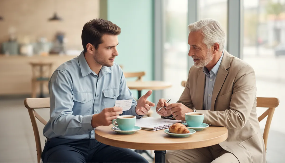 Mentor and returning citizen reviewing a paycheck and budget together
