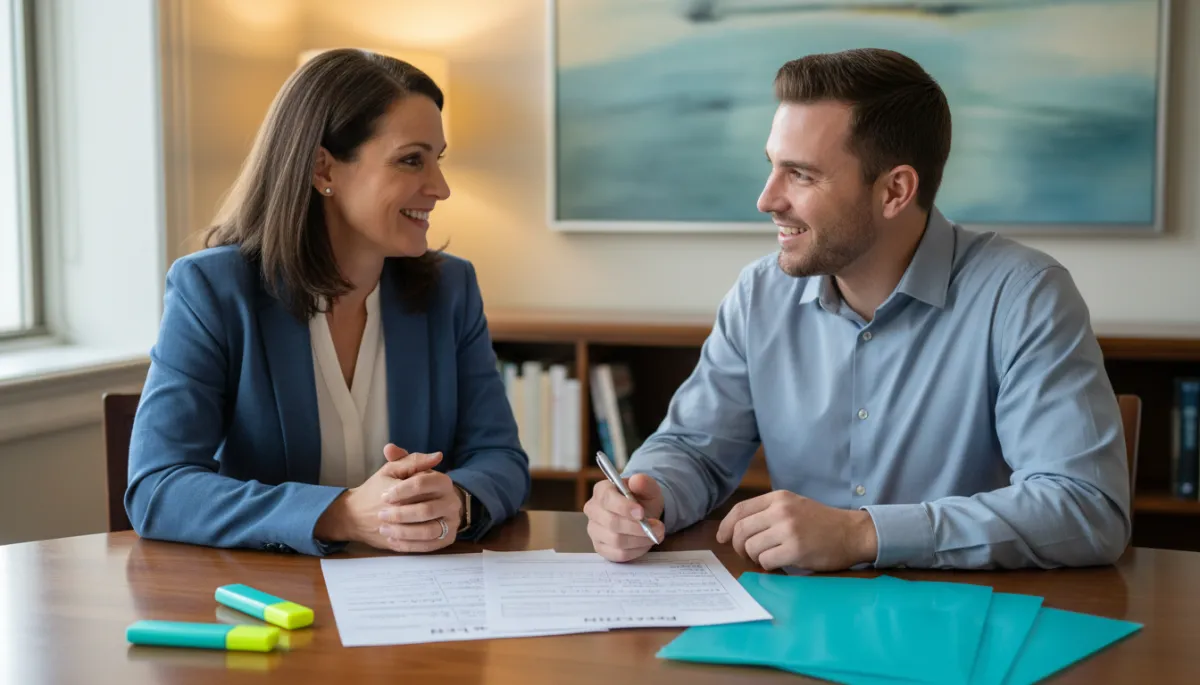 Mentor and returning citizen reviewing a written reentry housing plan