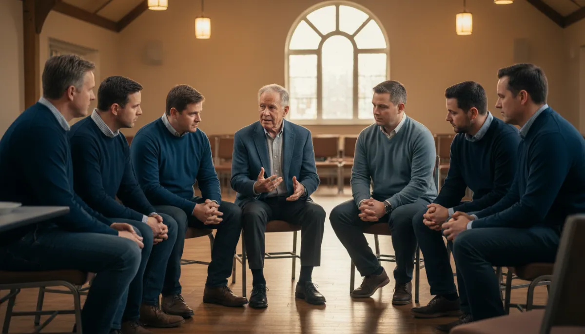 Small reentry support group with a graduate sharing his experience