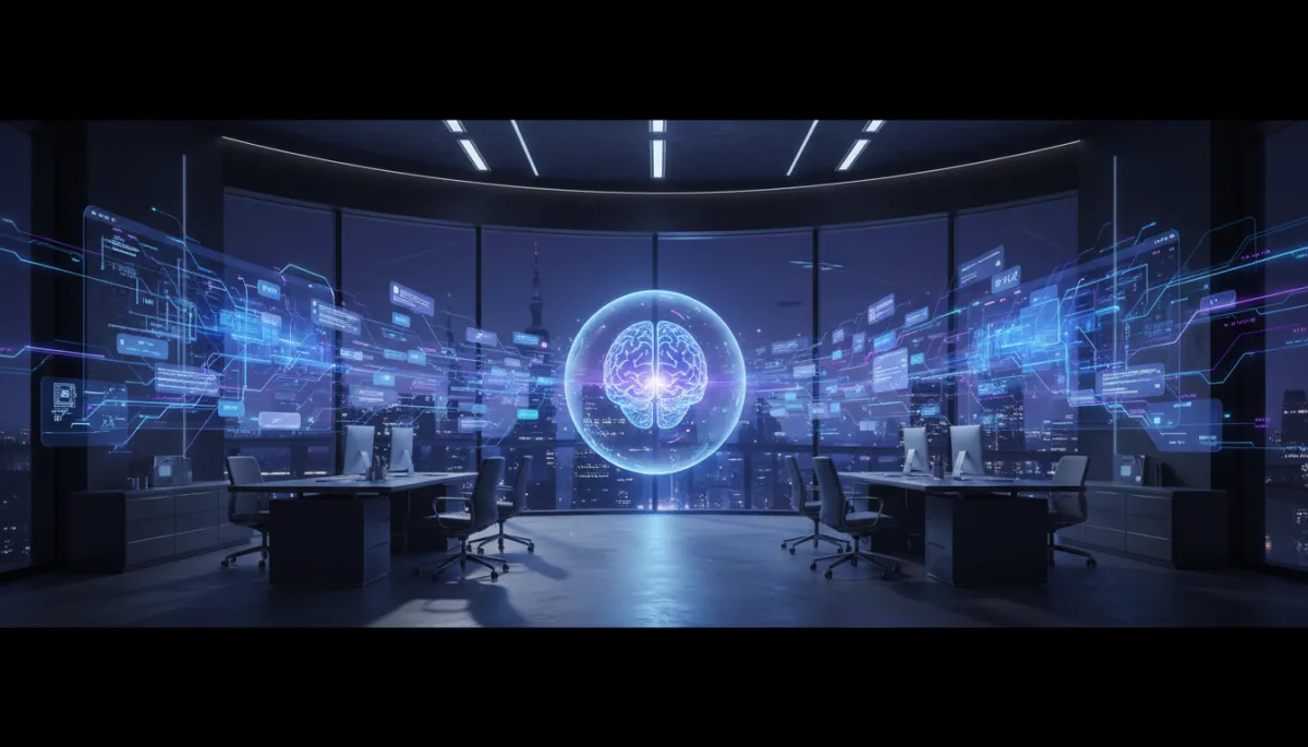 Futuristic premium AI lead management interface in deep blue and purple tones