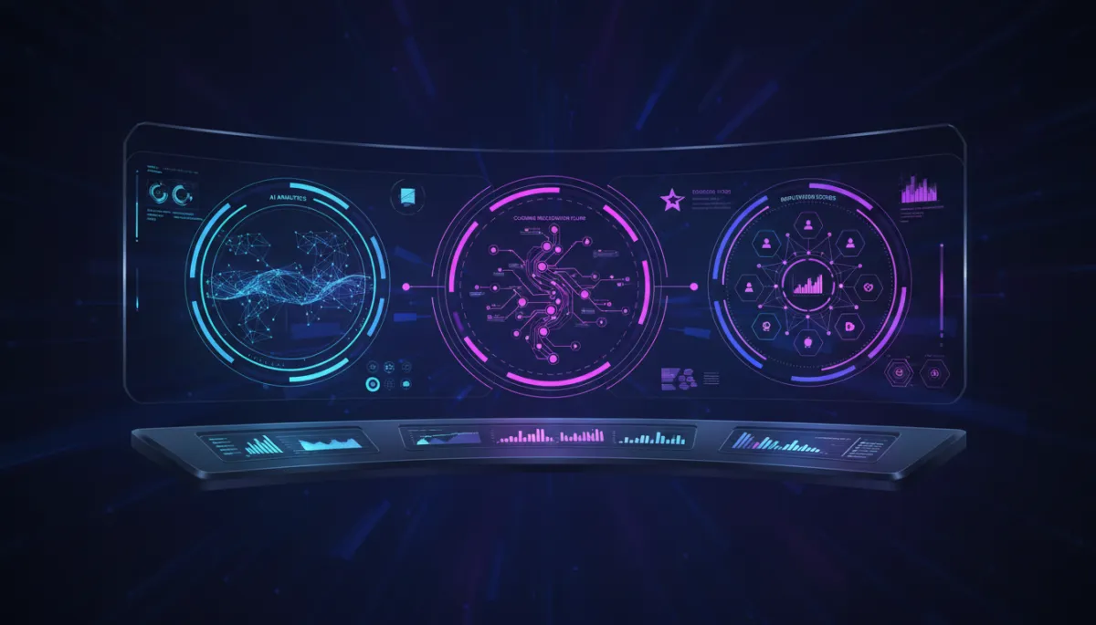 Futuristic premium AI growth dashboard with analytics and customer flows