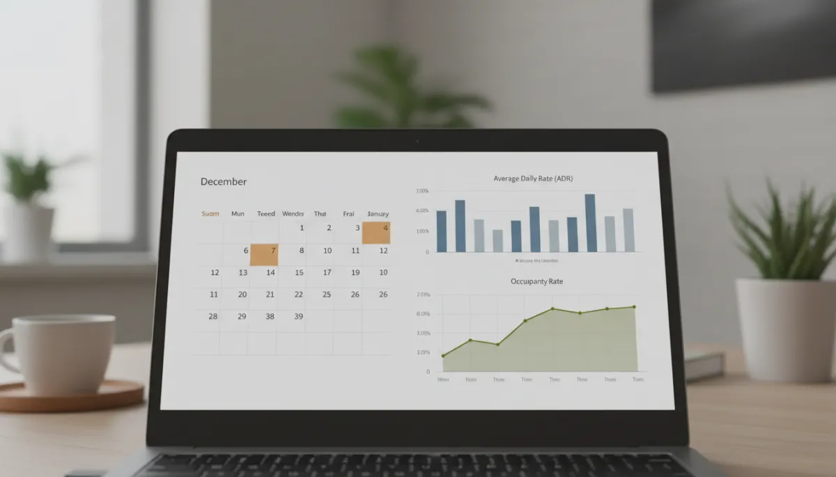 Vacation rental calendar with highlighted peak holiday weeks and pricing graphs