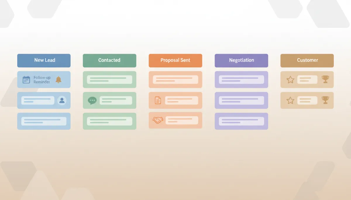CRM pipeline showing stages of lead management and follow-up tasks
