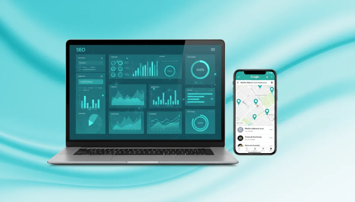 Modern clean image of SEO analytics and local search results for Mobile AL businesses Modern clean image of SEO analytics and local search results for Mobile AL businesses