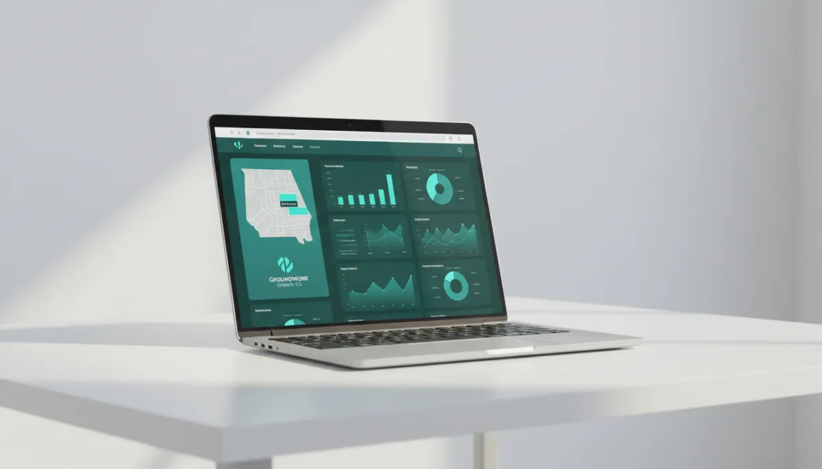 Professional analytics dashboard showing local search growth for Semmes businesses with aqua accents