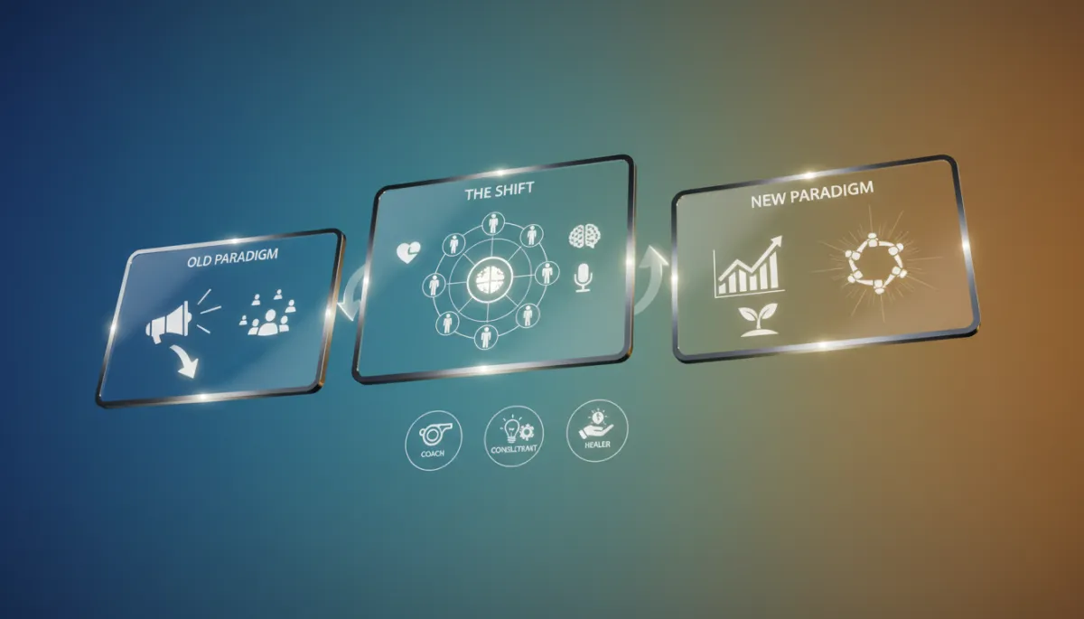 Include relevant visuals or infographics that summarize key points or processes, enhancing engagement and understanding.. Context: This is for a blog post about "The New Marketing Shift Coaches, Consultants, Trainers, and Healers Can’t Afford to Ignore". Style: Professional quality, photorealistic, high resolution