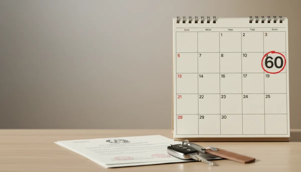 Calendario con scadenza evidenziata e chiavi dell'auto appoggiate su documenti legali Calendario con scadenza evidenziata e chiavi dell'auto appoggiate su documenti legali