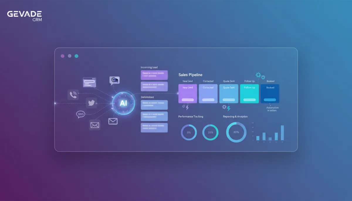 AI CRM dashboard displaying lead management tools for service businesses