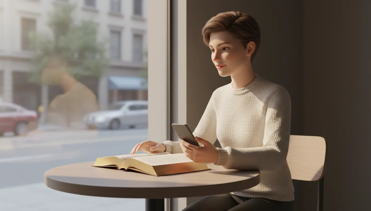 Person reading the Bible and reflecting in a modern café Person reading the Bible and reflecting in a modern café