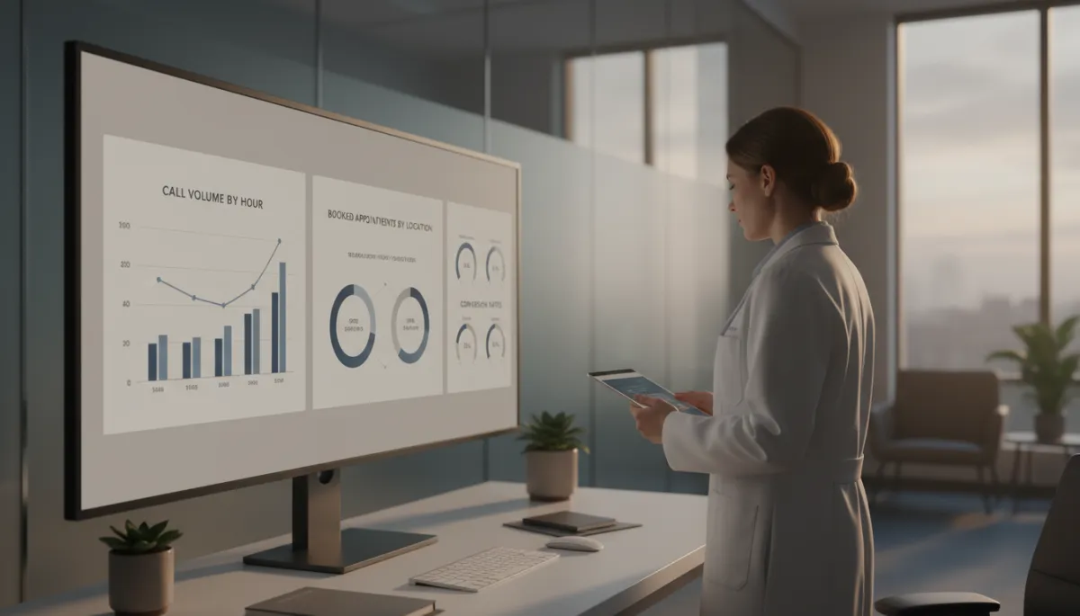 Analytics dashboard tracking AI call activity and bookings across locations Analytics dashboard tracking AI call activity and bookings across locations