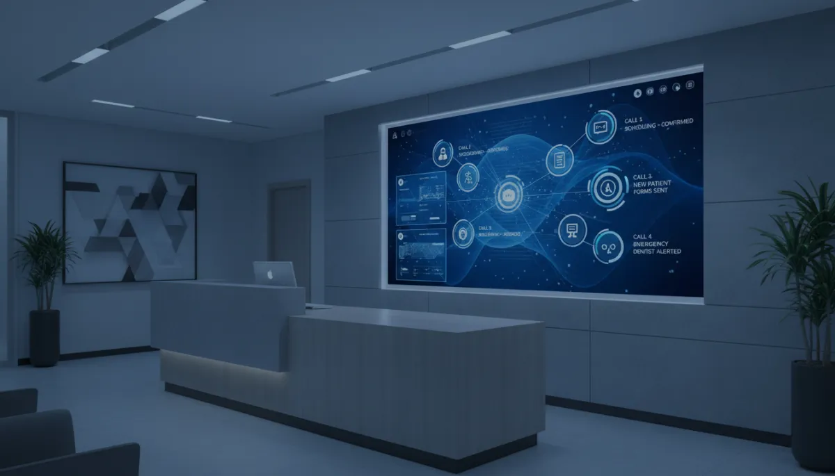 Dental reception area supported by AI receptionist handling simultaneous patient calls