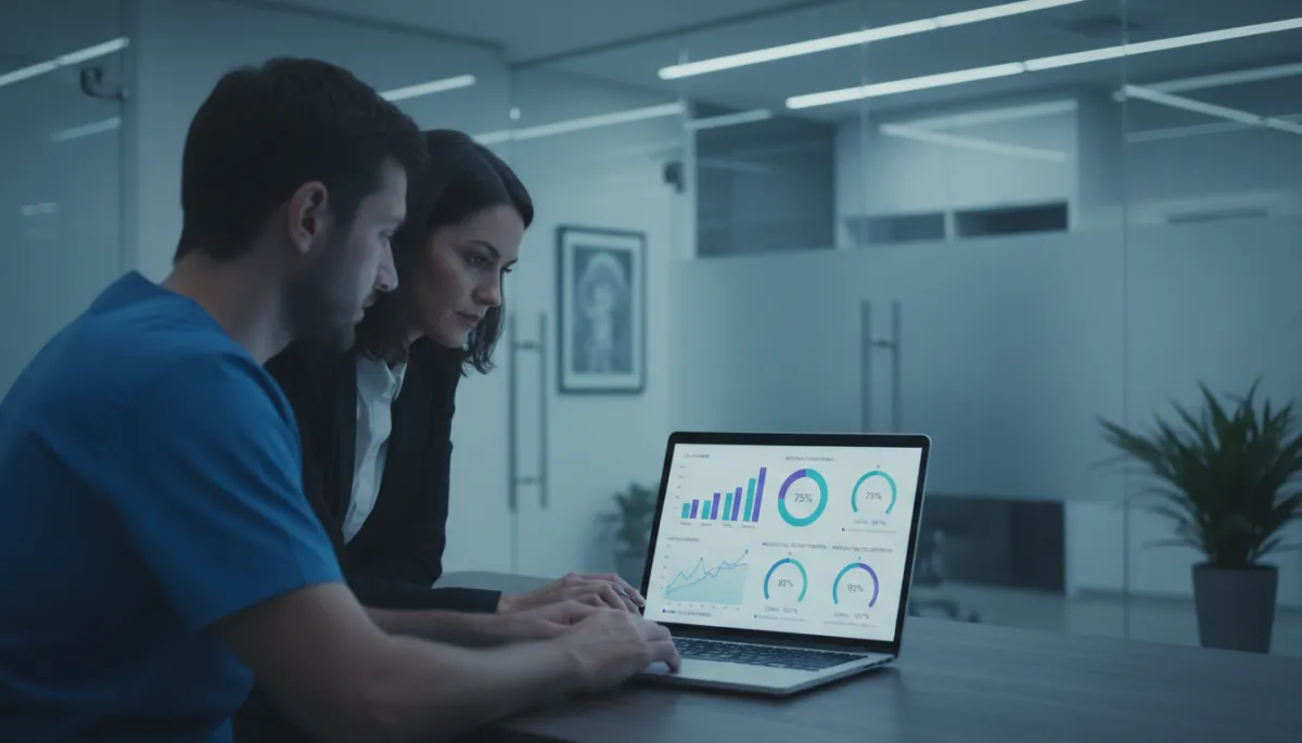 Dental leaders examining AI receptionist analytics for operational improvements
