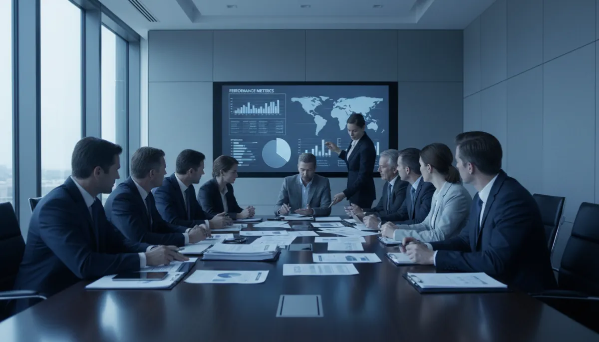 Dental group executives reviewing per-location performance and revenue metrics
