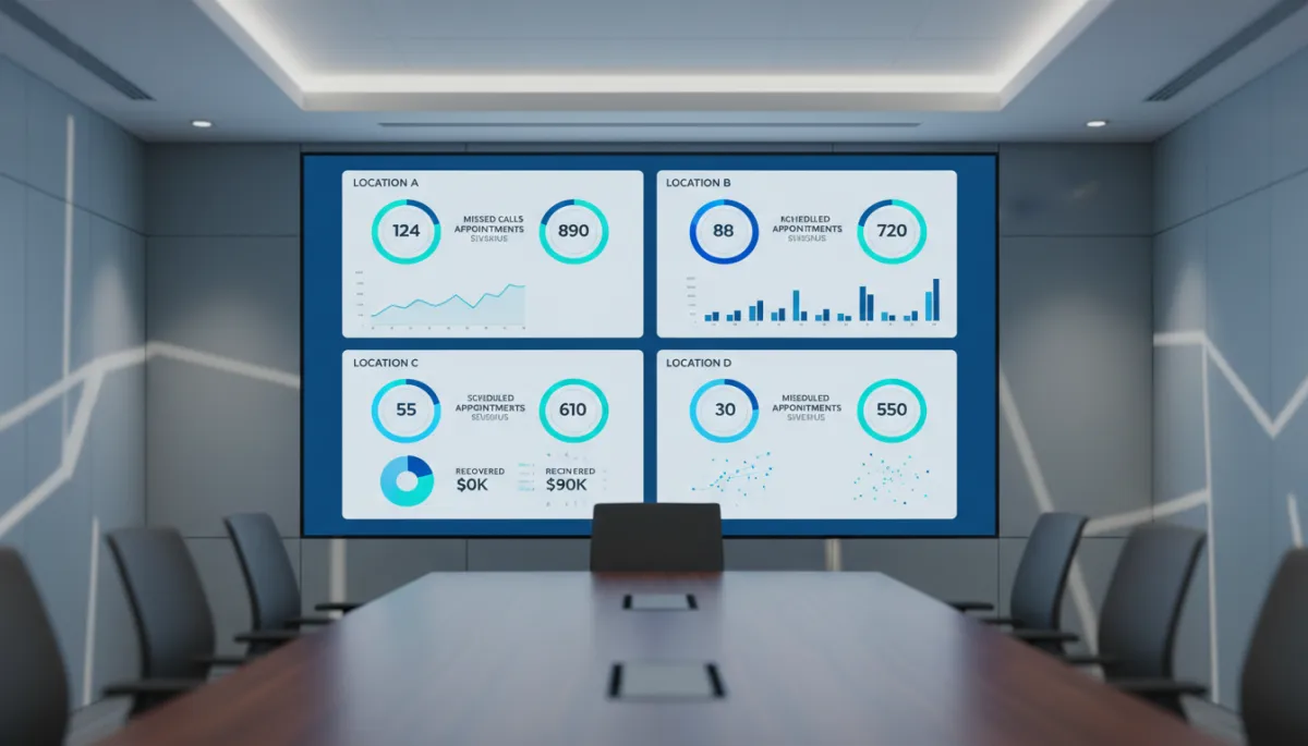 Analytics dashboard comparing revenue recovery performance across multiple dental locations