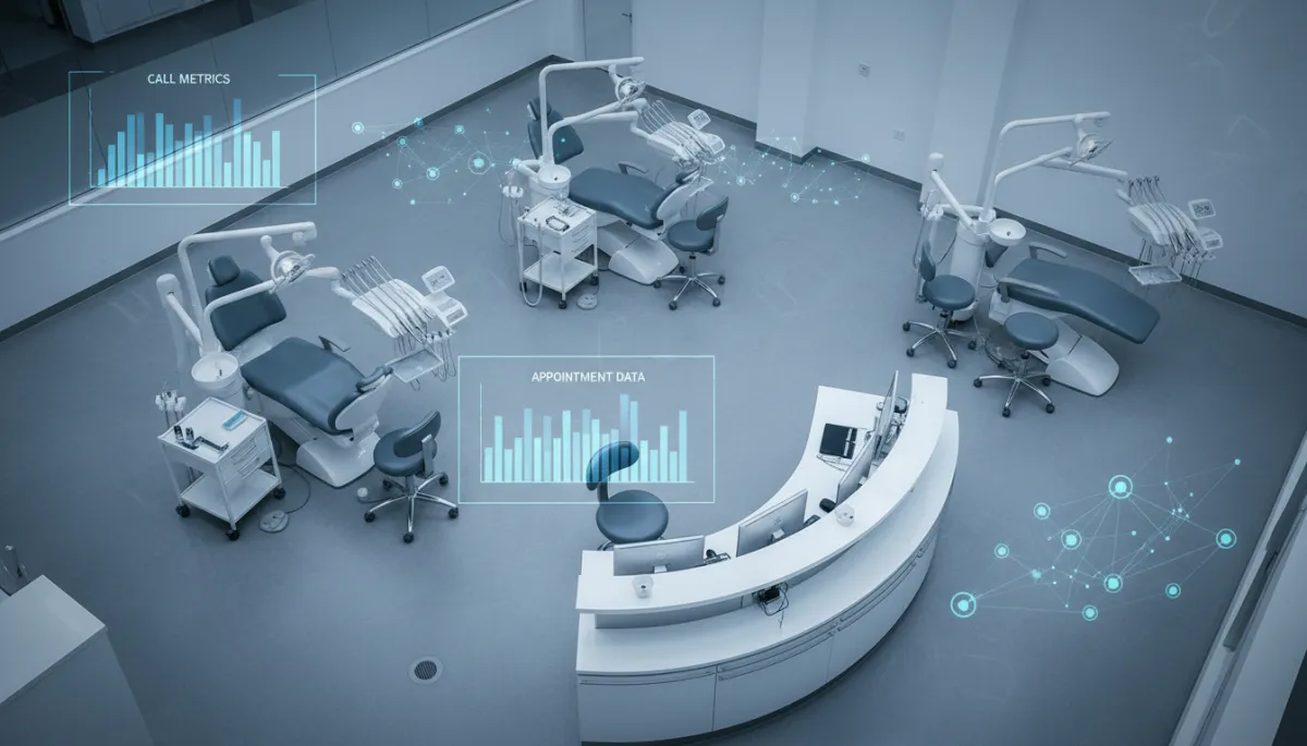 Dental group floor plan overlaid with AI-driven call and appointment analytics