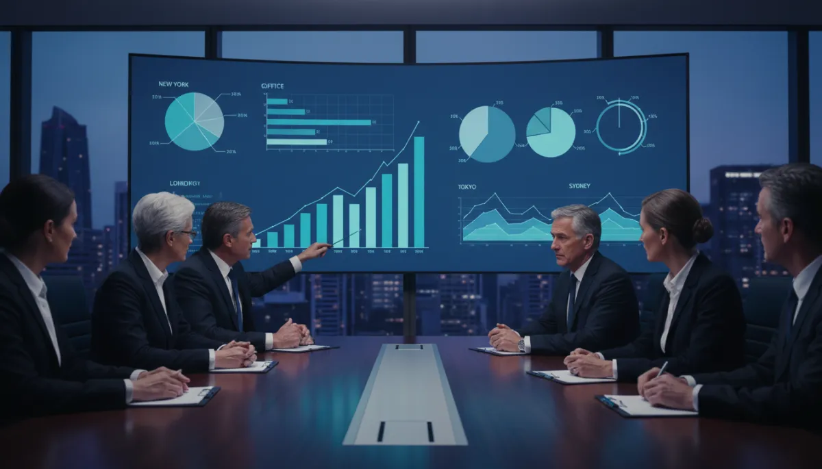 Managing partners reviewing firm-wide AI intake performance metrics by office Managing partners reviewing firm-wide AI intake performance metrics by office