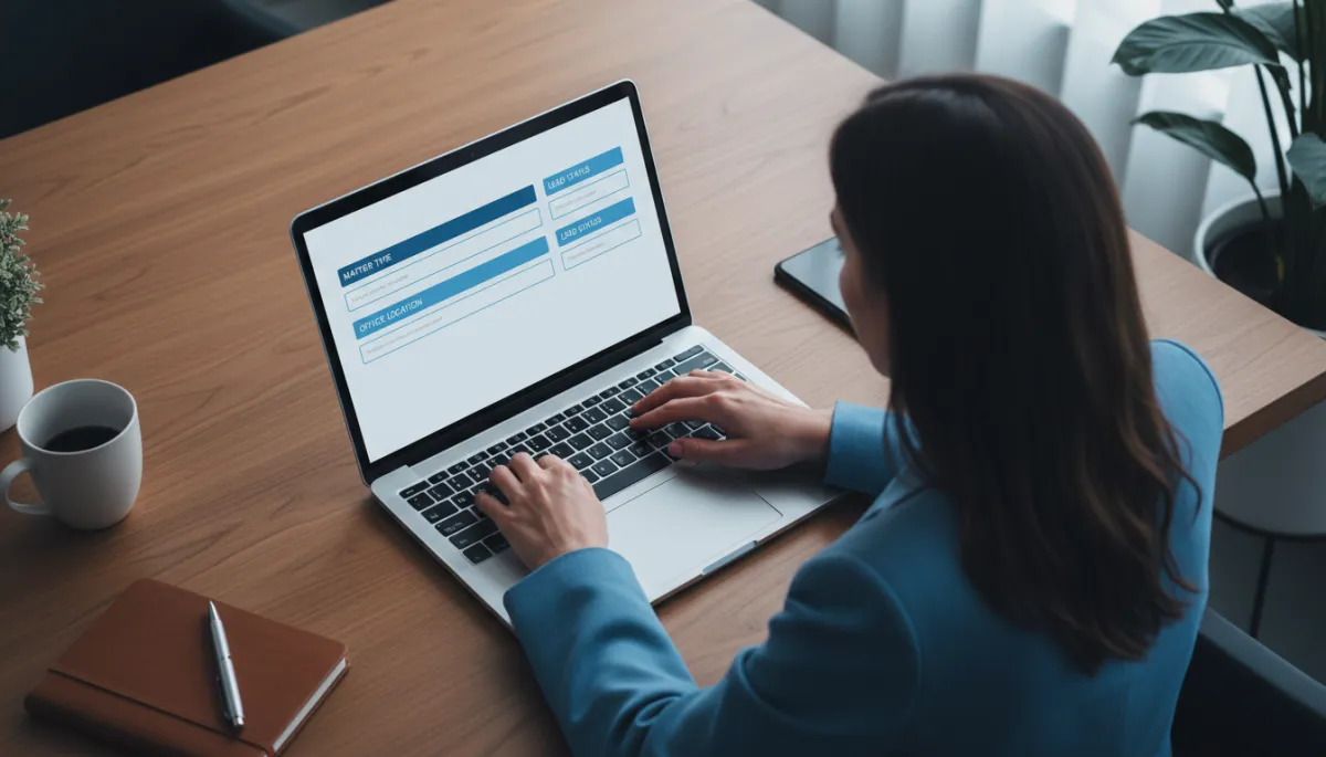 Legal operations manager reviewing structured AI-generated intake records Legal operations manager reviewing structured AI-generated intake records