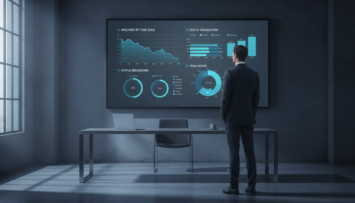 Managing partner reviewing a dashboard of client inquiries including after-hours calls