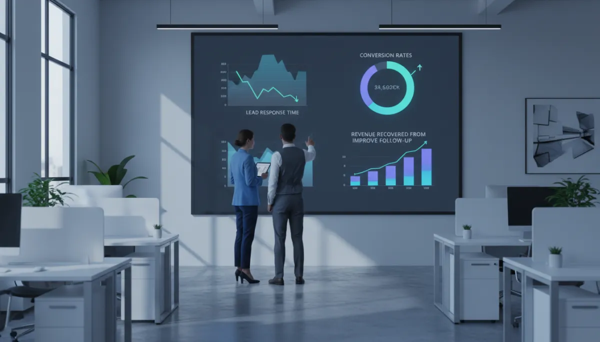 Law firm leaders reviewing lead response and revenue recovery analytics