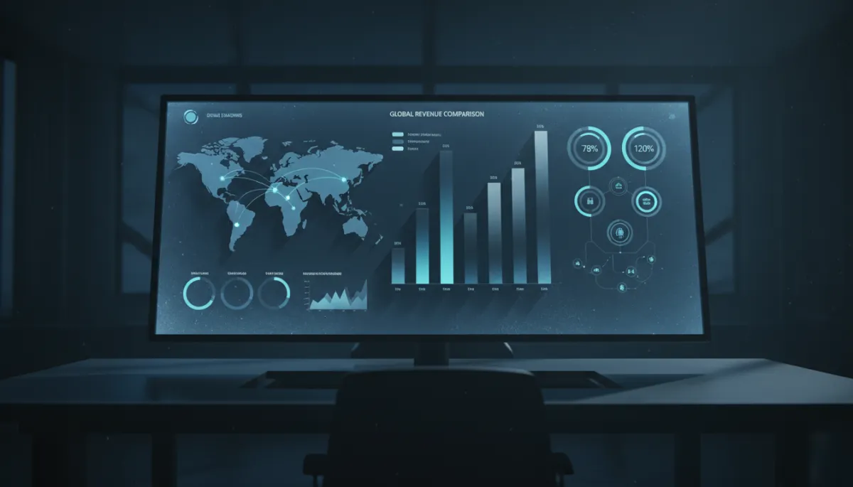 Dashboard displaying comparative revenue metrics across multiple office locations
