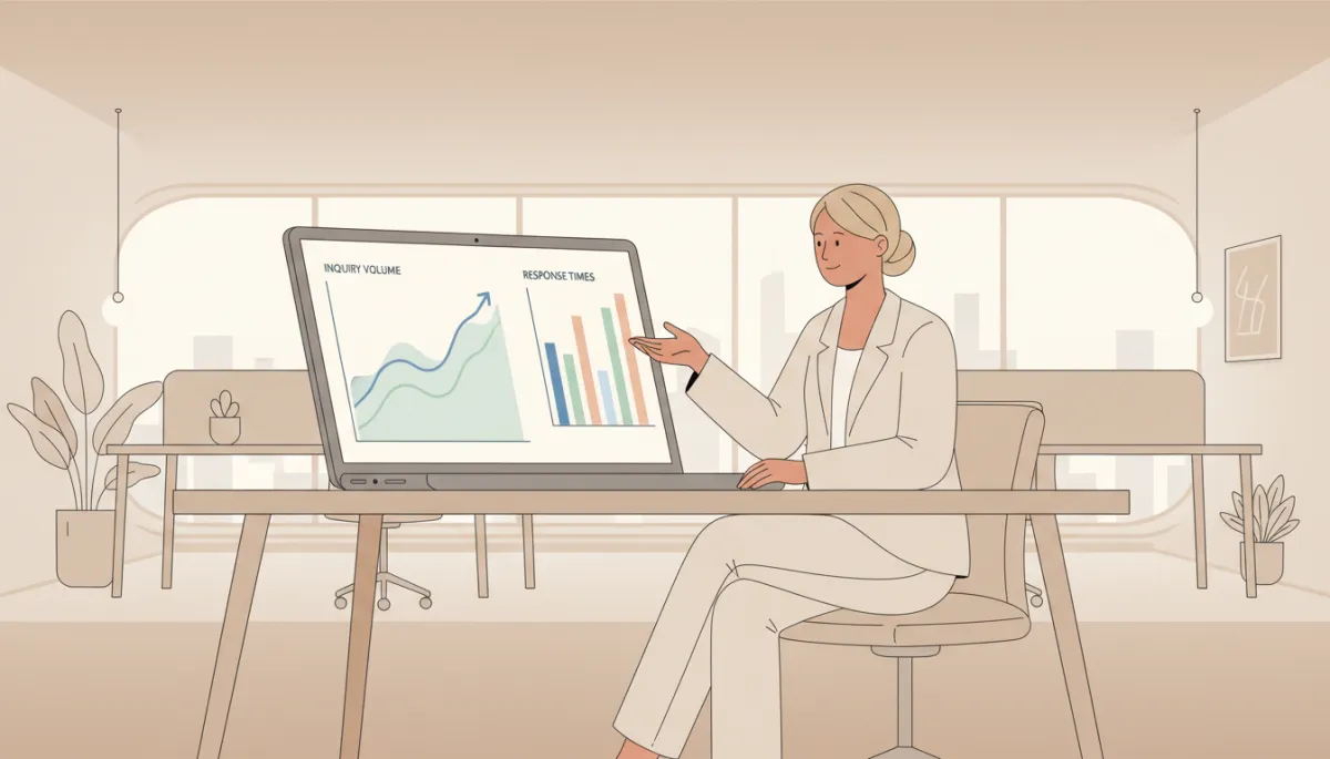 Operations manager reviewing AI reception analytics for multi-location med spa