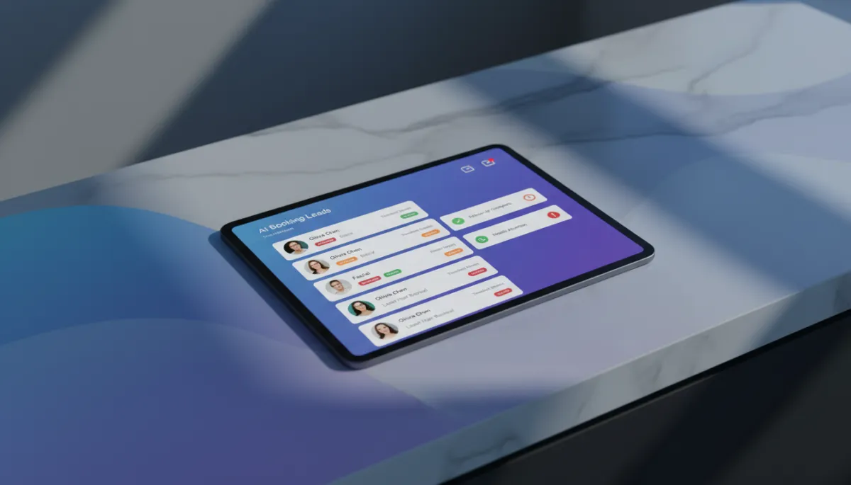 AI booking dashboard organizing med spa leads and follow-ups