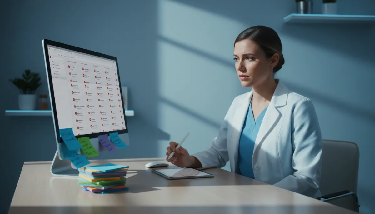 Front desk coordinator facing a backlog of messages in the morning