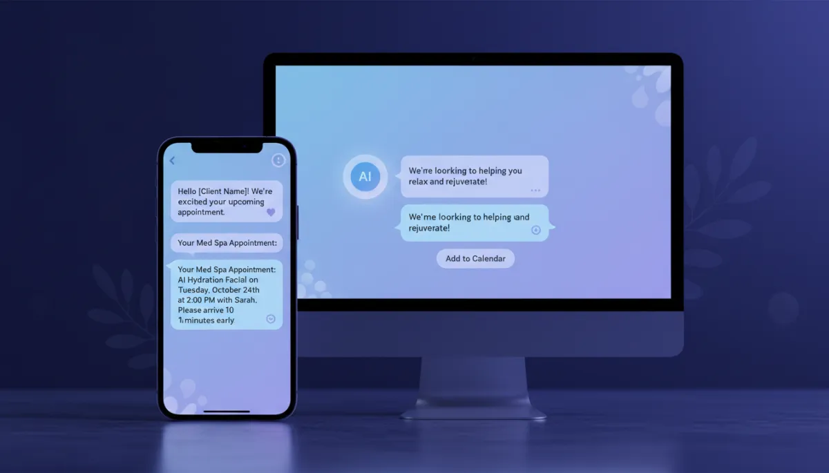 AI reception chat confirming a med spa appointment on phone and desktop AI reception chat confirming a med spa appointment on phone and desktop