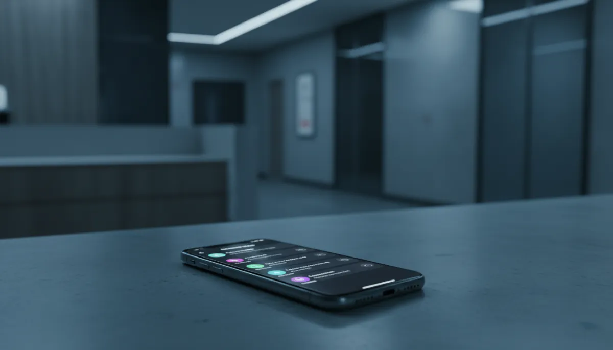 Photorealistic smartphone showing AI-tagged after-hours aesthetic clinic calls