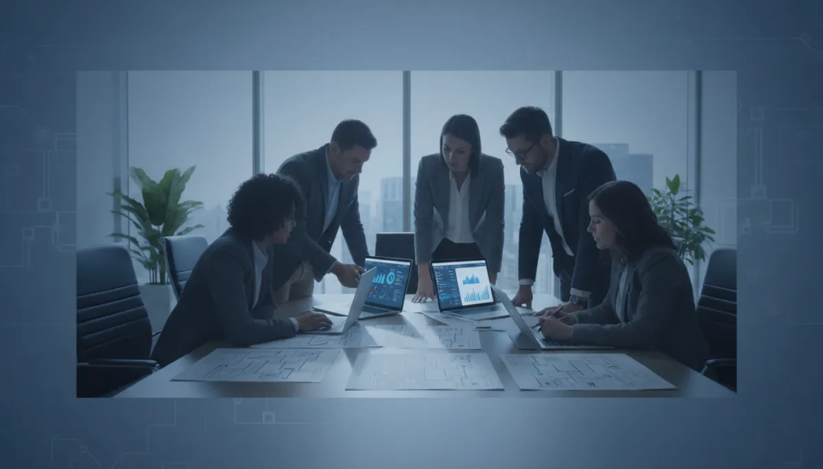 Home service leadership team planning AI call routing strategy