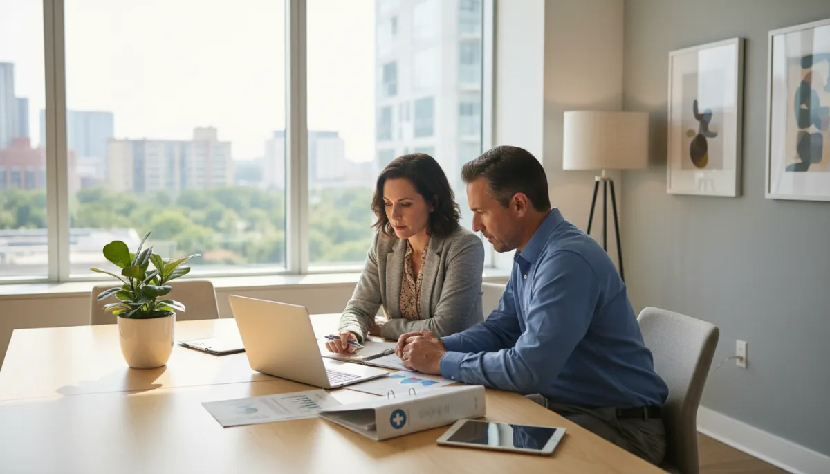 Business owner reviewing employee benefits