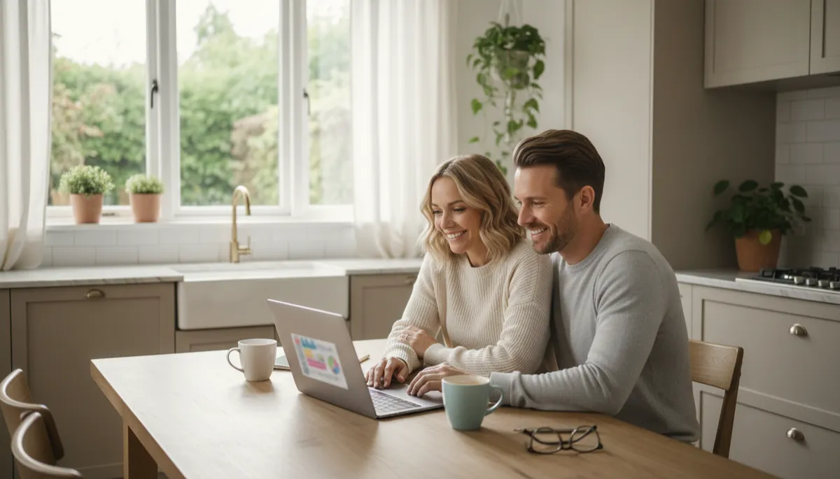 Couple feeling confident while reviewing health insurance options at home