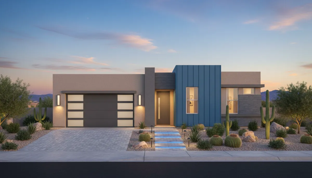 Modern single family home in Cadence Henderson Nevada with desert landscaping