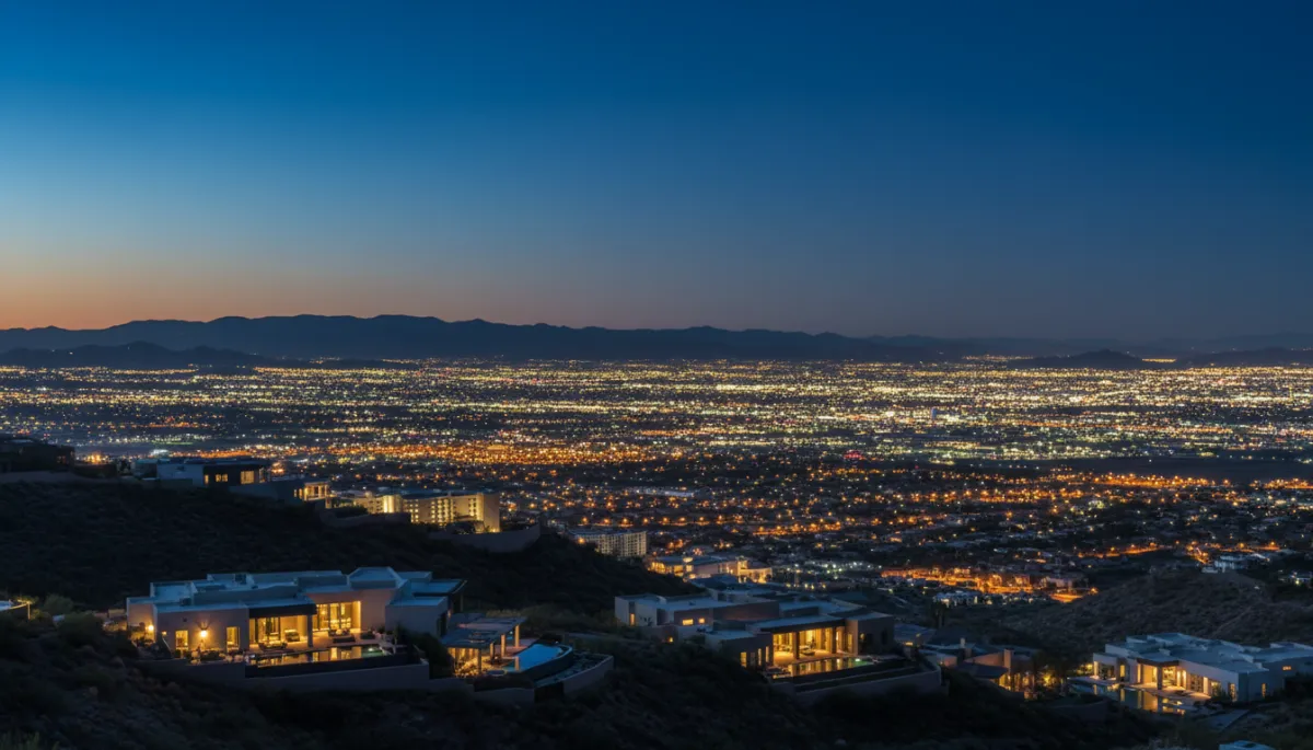 Panoramic view from Ascaya over the Las Vegas Valley at dusk