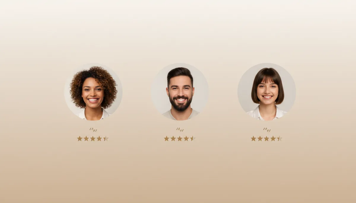 Testimonial section on a GoHighLevel website with client quotes in warm neutral style