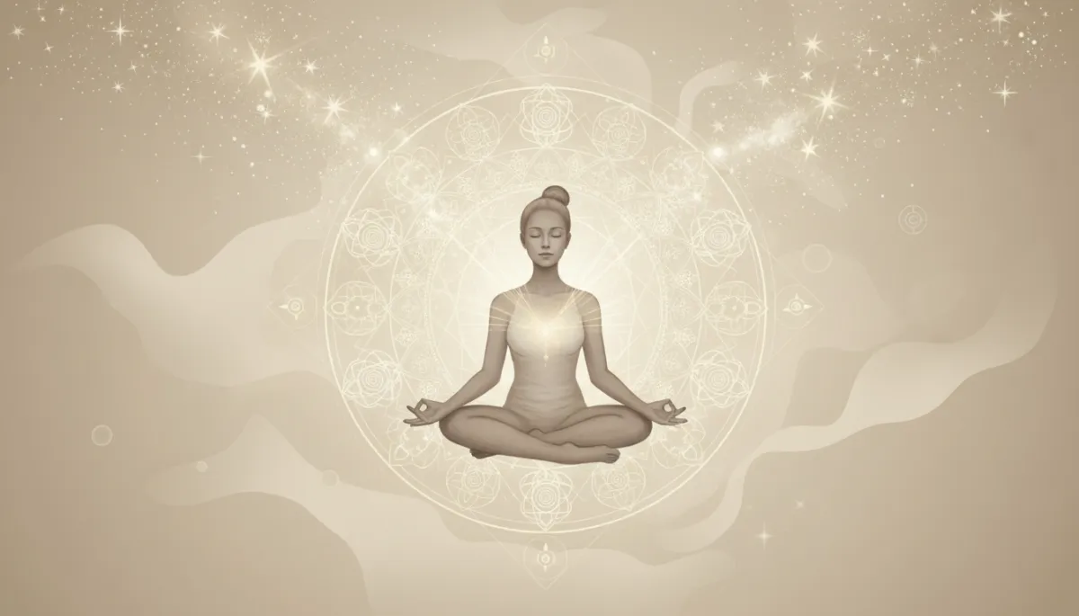 Ethereal illustration of a meditating figure within a glowing mandala