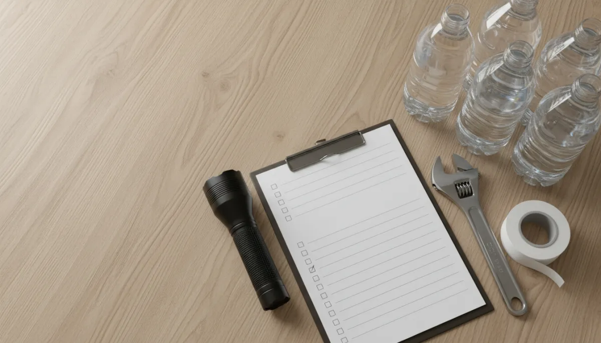 Hurricane plumbing checklist and tools prepared on a table
