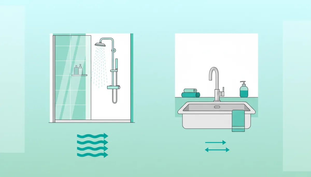 Modern clean illustration comparing strong and weak water flow in a home during drought