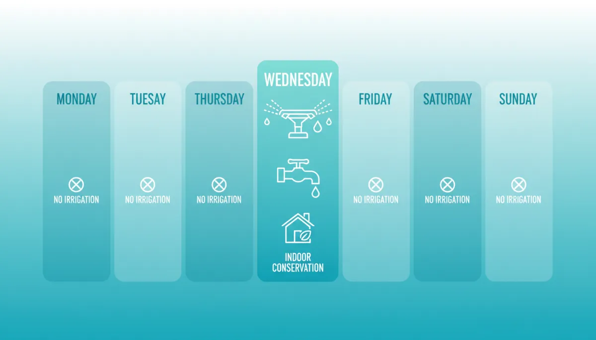 Modern clean infographic showing a weekly water use schedule and conservation steps