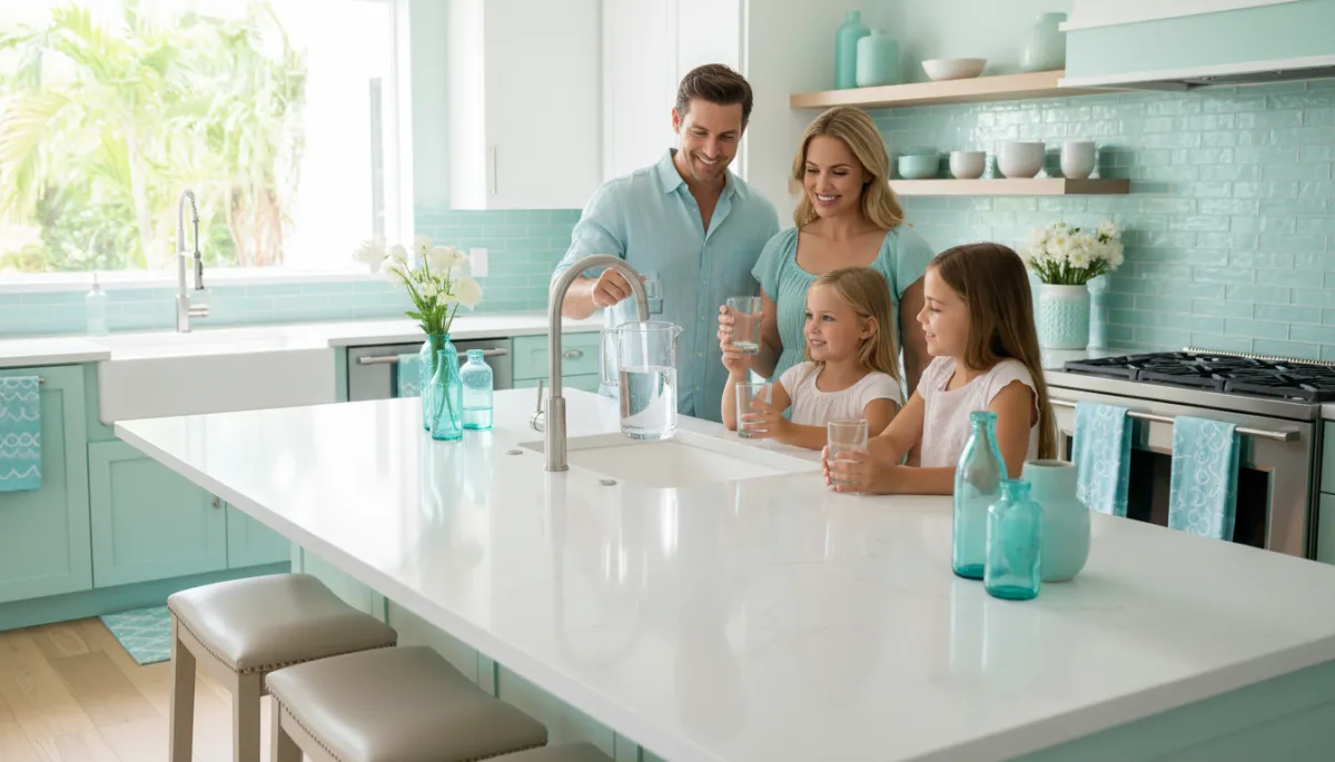 Cape Coral family enjoying clear filtered water at their kitchen sink