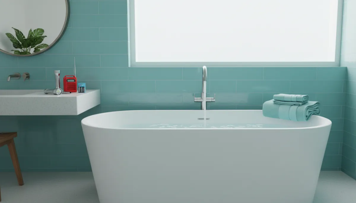 Bathtub being filled with water as part of hurricane preparation Bathtub being filled with water as part of hurricane preparation