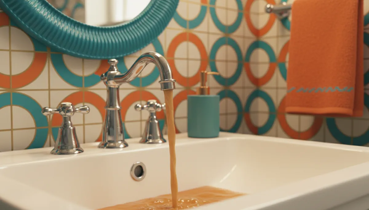 Rusty water flowing from a bathroom faucet indicating corroded pipes