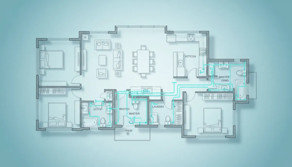 Floor plan of a typical Florida home with plumbing fixtures highlighted
