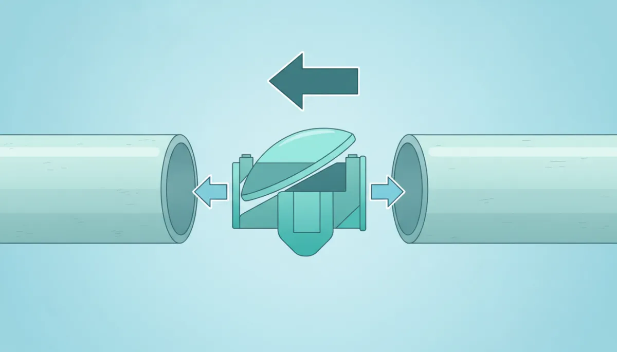 Cross-section illustration of a backwater valve flap preventing reverse sewage flow