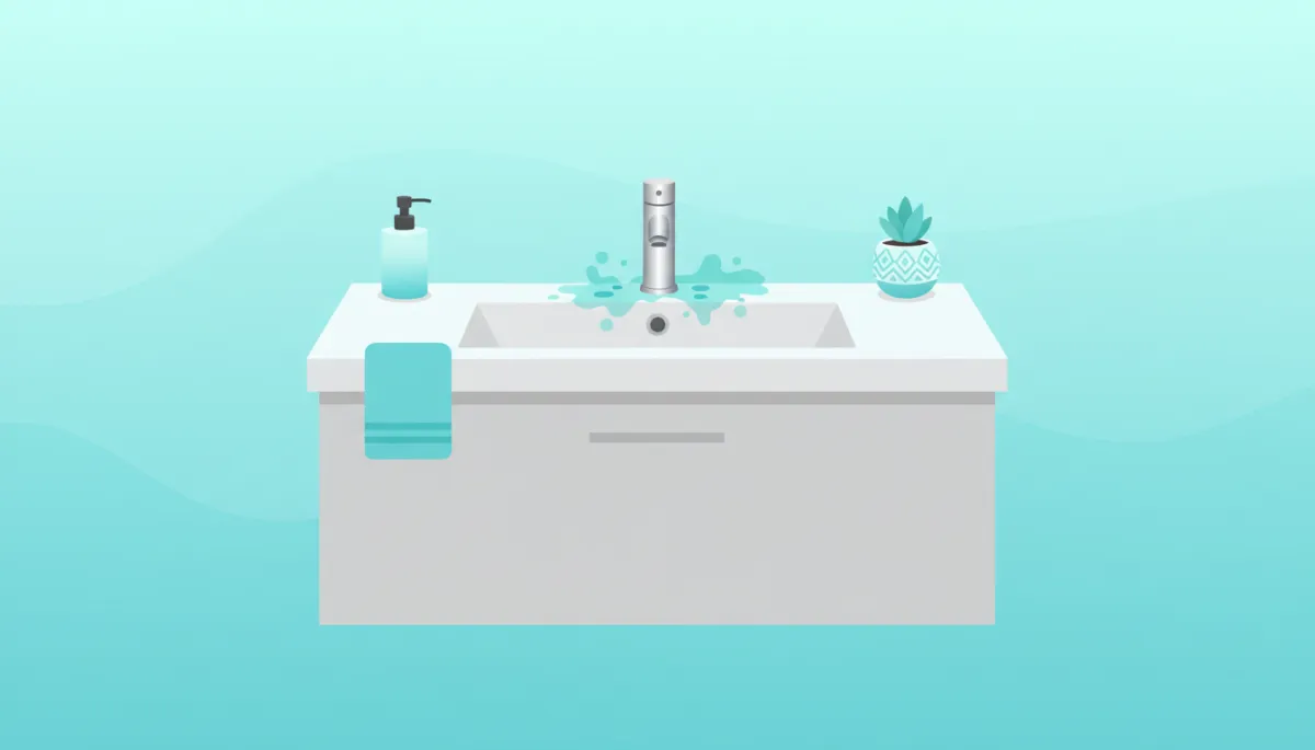 Modern clean illustration of sink showing blue-green staining from copper corrosion Modern clean illustration of sink showing blue-green staining from copper corrosion