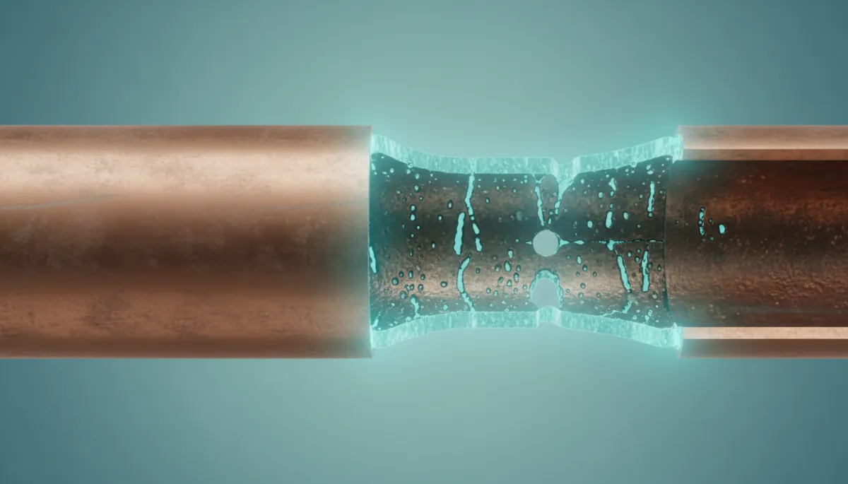 Modern clean cross-section diagram of copper pipe with pitting corrosion Modern clean cross-section diagram of copper pipe with pitting corrosion