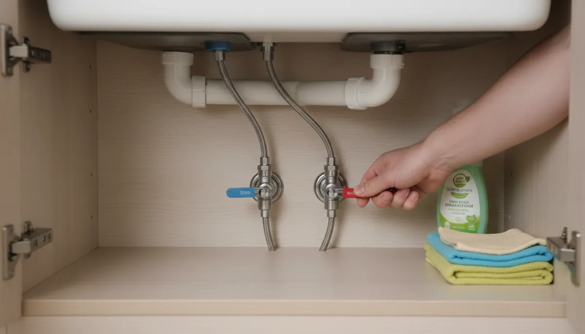 Under-sink shutoff valves being turned off by a homeowner