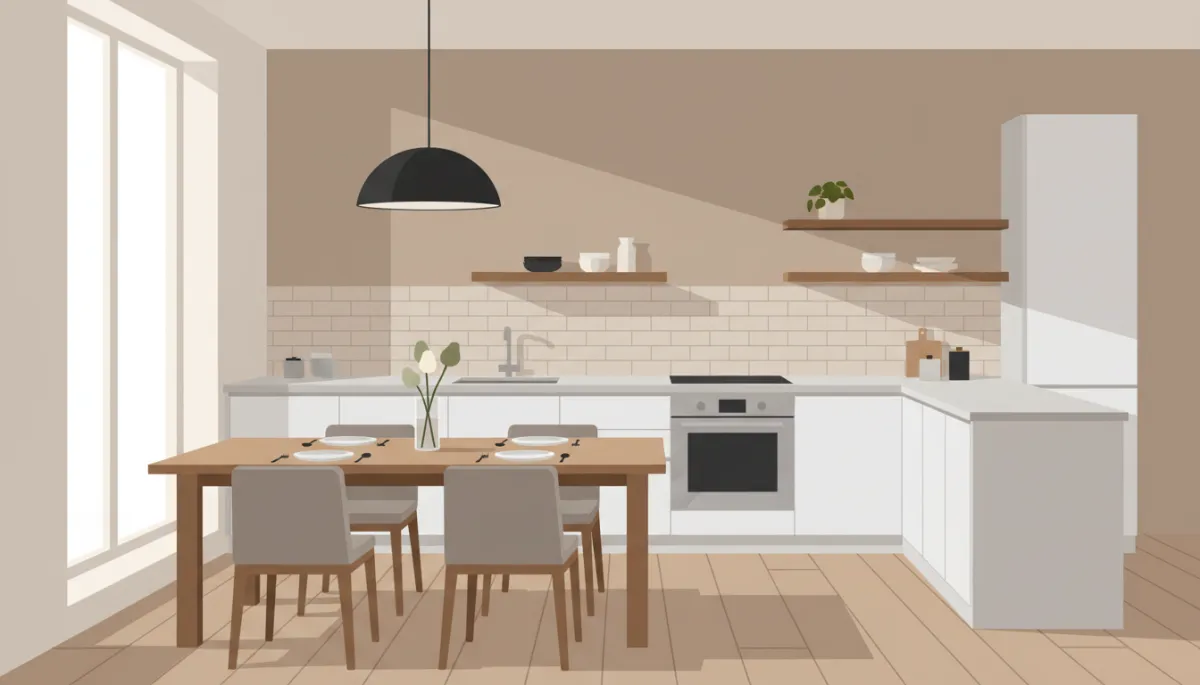 Professionally staged neutral kitchen and dining area ready for listing photos