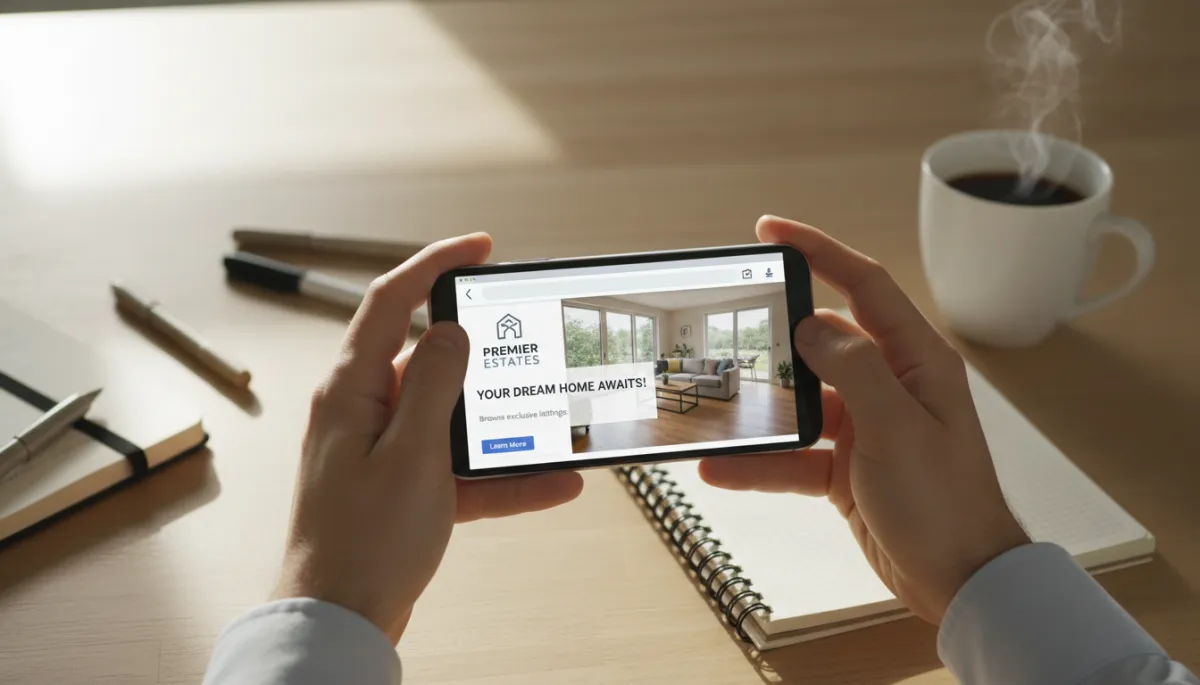 Mobile real estate ad displaying clear brokerage identification