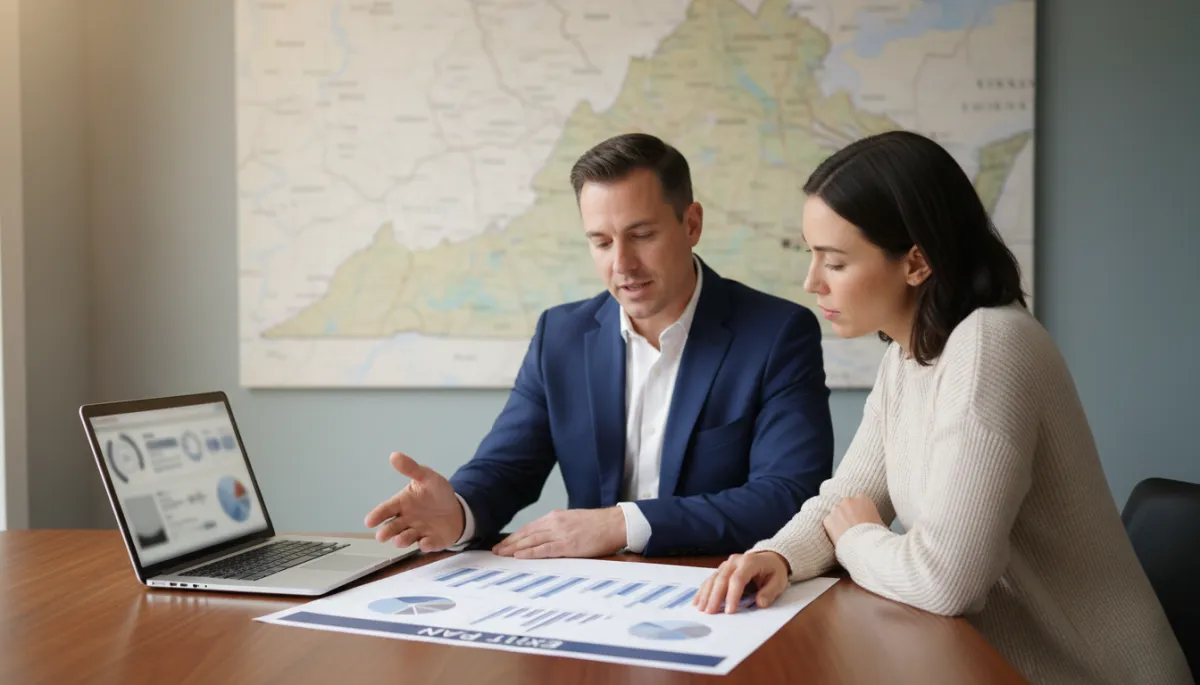 Advisor reviewing a detailed Virginia Exit Plan with a homeowner Advisor reviewing a detailed Virginia Exit Plan with a homeowner